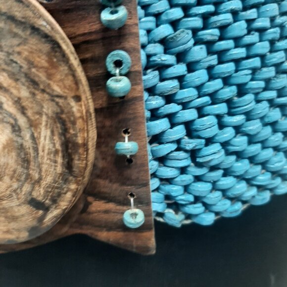 Vintage Boho Turquoise Blue Soft Surroundings Stretch Wooden Beaded Belt - Picture 2 of 7